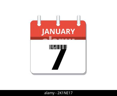 January, 7th calendar icon vector, concept of schedule, business and tasks Stock Vector