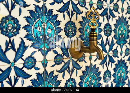 tile wall , traditional decorative art, painting on ceramics Stock Photo