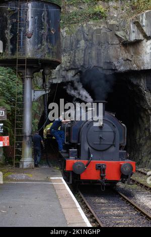 Lakeside to Haverthwaite Railway, Lake windermere, Cumbria. 2862 Princess (Bagnall) Steam Locomotive. Engine just finished taking on water. Stock Photo