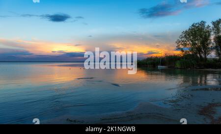 Beautiful sunset over lake Balaton of Hungary Stock Photo