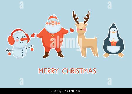 Cute Christmas Set with Santa and Friends Stock Vector