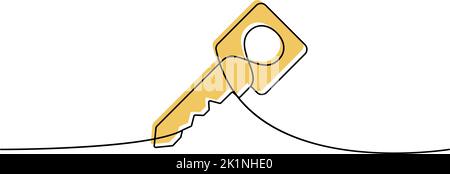 Key one line colored continuous drawing. Home key continuous one line colorful illustration. Vector minimalist linear illustration Stock Vector