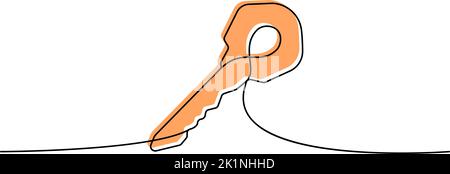 Key one line colored continuous drawing. Home key continuous one line colorful illustration. Vector minimalist linear illustration Stock Vector