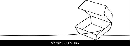 Hamburger cardboard box one line continuous drawing. Empty cardboard boxes, bags for takeaway food continuous one line illustration. Stock Vector