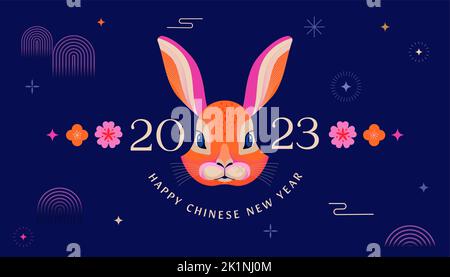 Chinese new year 2023 year of the rabbit - Chinese zodiac symbol, Lunar new year concept, colorful modern background design Stock Vector