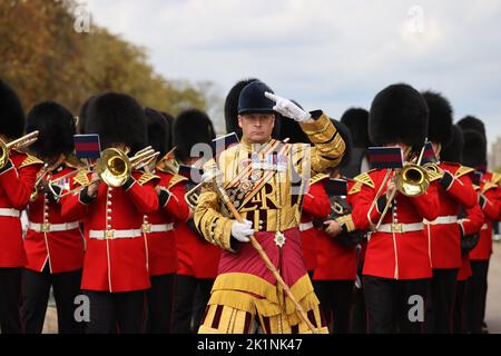 Windsor, UK. 19th Sep, 2022. Pipers of the Massed Pipes & Drums of Scottish and Irish Regiments are seen at Windsor Castle for The Committal Service for Queen Elizabeth IIl, in Windsor, England, on Monday, September 19, 2022. Photo by SSgt Dek Traylor, UK Ministry of Defense/UPI Credit: UPI/Alamy Live News