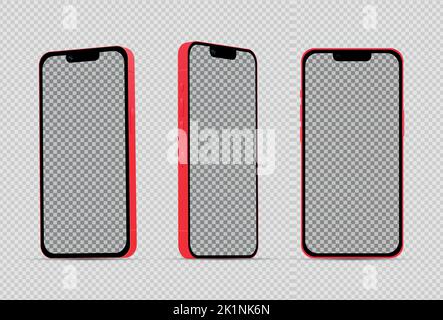 Realistic mockup without background red mobile phone - Vector illustration Stock Vector
