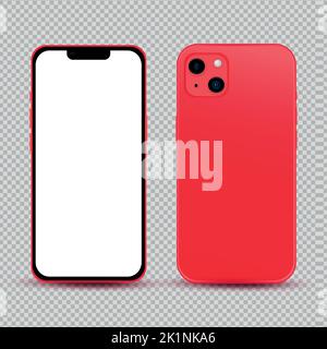 Realistic mockup without background red mobile phone - Vector illustration Stock Vector