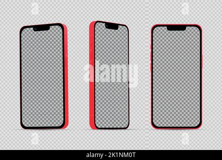 Realistic mockup without background red mobile phone - Vector illustration Stock Vector