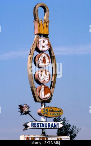 Sign at Hollywood Legion Lanes bowling alley in Los Angeles, Ca, 1989 Stock Photo