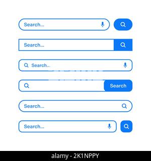 Various search bars with outline border. Internet browser engine with search box, address bar and text field. UI design, website interface element Stock Vector