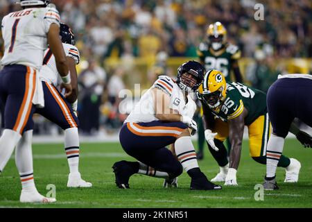 Chicago Bears center Cody Whitehair (65) huddles with teammates against the  New York Giants during an NFL football game Sunday, Oct. 2, 2022, in East  Rutherford, N.J. (AP Photo/Adam Hunger Stock Photo - Alamy