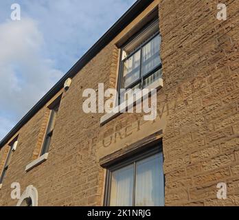 The ex-Grey Mare pub with ghost sign, 2 Glossop road, Charlesworth, High Peak, Derbyshire, England, UK, SK13 5EZ Stock Photo