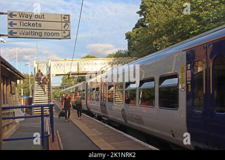 EMU 323230 at Broadbottom railway station,Market Street, Broadbottom, Greater Manchester, England, UK, SK14 6AX Stock Photo
