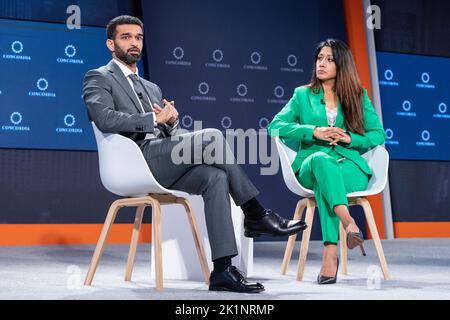 New York, United States. 19th Sep, 2022. His Excellency Secretary General of the Supreme Committee for Delivery and Legacy Hassan Al THawadi in conversation with Reshmin Chowdhury at Concordia Summit at Sheraton Times Square (Photo by Lev Radin/Pacific Press) Credit: Pacific Press Media Production Corp./Alamy Live News