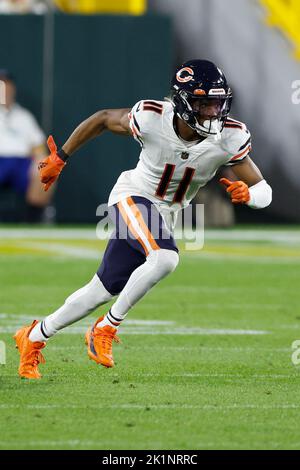 Chicago Bears wide receiver Darnell Mooney (11) is tackled by New ...