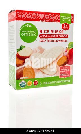 Winneconne, WI - 18 August 2022: A package of simple truth organic rice rusks baby teething wafers on an isolated background. Stock Photo