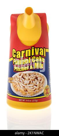 Winneconne, WI - 18 August 2022: A package of Carnival funnel cake pitcher and mix on an isolated background.