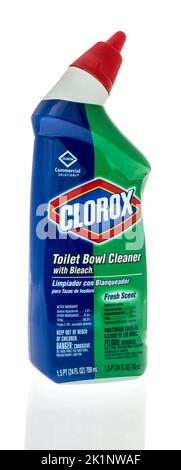 Winneconne, WI - 18 August 2022: A bottle of clorox commercial solutions toilet bowl cleaner with bleach on an isolated background.