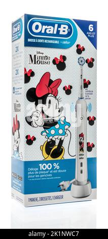 Winneconne, WI - 19 September 2022: A package of Oral B electric toothbrush featuring Minnie Mouse on an isolated background. Stock Photo