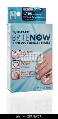 Winneconne, WI - 19 September 2022: A package of Proclearz brite now renews fungal nails on an isolated background. Stock Photo