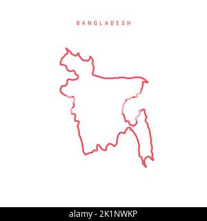 Bangladesh editable outline map. Bangladeshi red border. Country name. Adjust line weight. Change to any color. Vector illustration. Stock Vector