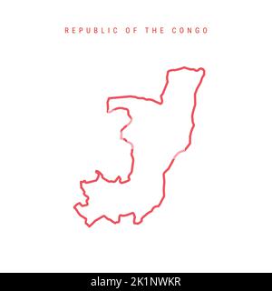 Republic of the Congo editable outline map. Congolese red border. Country name. Adjust line weight. Change to any color. Vector illustration. Stock Vector