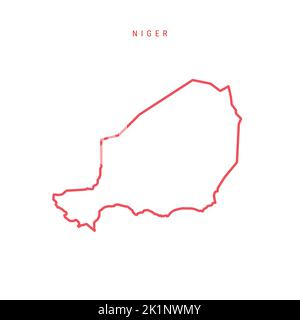 Niger editable outline map. Nigerian red border. Country name. Adjust line weight. Change to any color. Vector illustration. Stock Vector