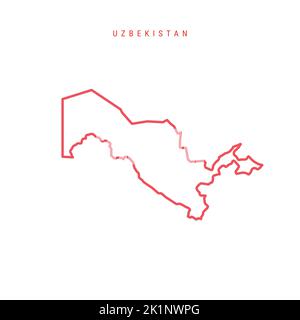 Uzbekistan editable outline map. Uzbek red border. Country name. Adjust line weight. Change to any color. Vector illustration. Stock Vector