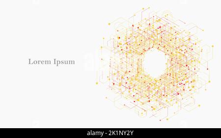 abstract red yellow hexagon, network image, geometric texture background, scientific technology, futuristic concept Stock Photo