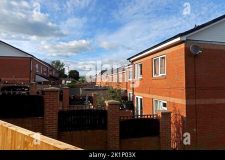 Rear of Bradwell terrace Gamesley, Glossop, High Peak, Derbyshire, England, UK,  SK13 6HU Stock Photo