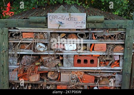 Bug Hotel at GAFA, Glossopdale Action For Allotments, Gamesley Estate, Melandra Castle Road, Gamesley, High Peak,England, UK, SK13 0BN Stock Photo