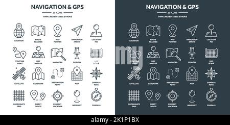 Navigation map and geolocation, GPS positioning. Coordinate grid quadrants, cardinal points, location finder. Travel route and waypoints planning Stock Vector