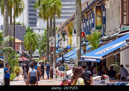 Bussorah Street with people in Kampong Glam village, Singapore Stock Photo