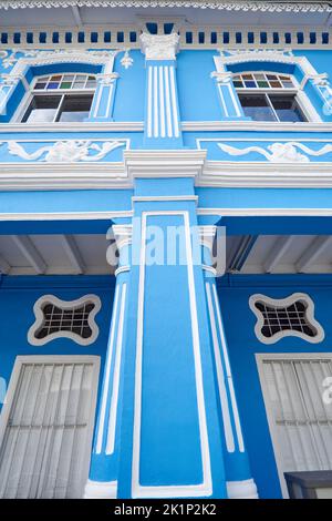 Old blue and white Peranakan style house in Katong, Singapore Stock Photo