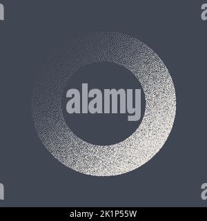 Round shaped dotted object, stipple elements. Fading gradient. Stippling, dotwork drawing, shading using dots. Pixel disintegration, halftone effect Stock Vector
