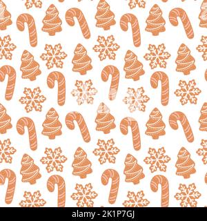 Gingerbread Christmas seamless pattern house cookies isolated on white vector Stock Vector