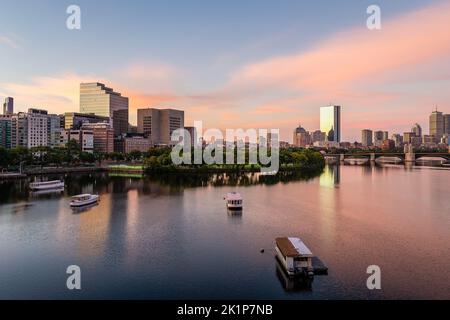 The Boston Skyline at Dawn from Cambridge Stock Photo