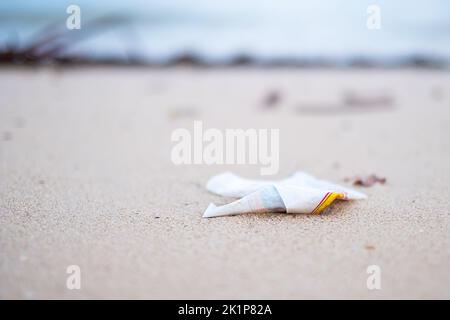 plastic garbage on the beach. Ecology,  Environmental, pollution and Ecological problem concept Stock Photo