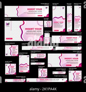 creative web banner of standard a place for photo purple gradient business ads banner vertical horizontal and square template Stock Vector