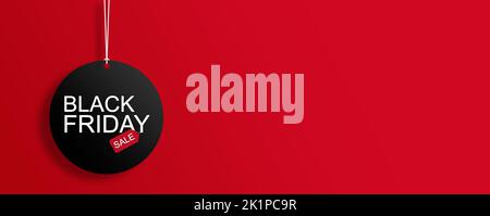 Black friday background. black friday sale sign on red background. wide banner, copy space. Black Friday Super Sale. Sale tag with Black Friday inscri Stock Photo
