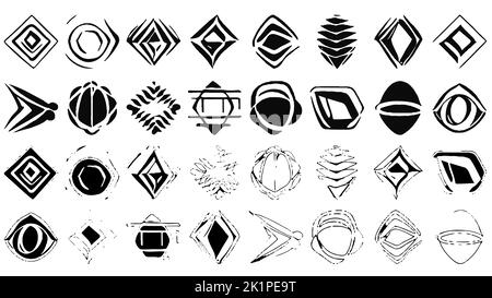 Set of design elements in grunge style. Irregular shapes and rough edges. Clipart for t-shirt or website. Stock Vector