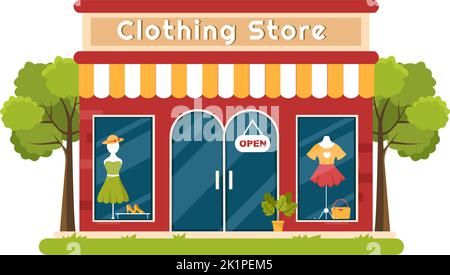 Fashion Clothing Store for Women Template Hand Drawn Cartoon Flat Illustration with Shopping Buying Products Cloth or Dresses Design Stock Vector