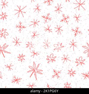 Hand Drawn Snowflakes Christmas Seamless Pattern. Subtle Flying Snow Flakes on chalk snowflakes Background. Astonishing chalk handdrawn snow overlay. Stock Photo