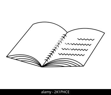 Write in a notepad. The diary is bound with a spiral. View from above. Sketch. Vector illustration. Opened notebook for notes with zigzag inscriptions Stock Vector