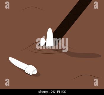 Demodex mites blocking hair follicles and laying on skin. Illustration of dark brown skin infected with demodicosis.  Stock Vector