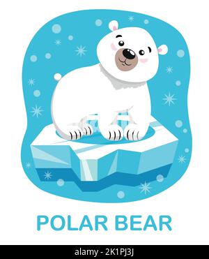 cartoon polar bear on blue background. Flashcards for kids to study Stock Vector