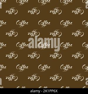 Hand-drawn vector calligraphy and unique brush pen lettering word coffee. Seamless background with script text geometric design. Repeat backdrop for Stock Vector