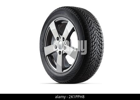 Winter tire with alurim on white background Stock Photo