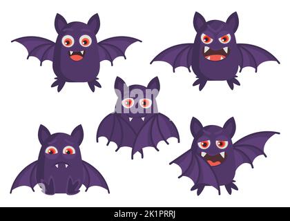 flat illustration bat halloween vector pack illustration Stock Vector